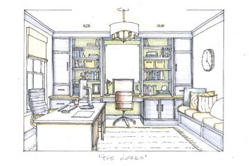 Color Illustration Of An Office Titled The Works