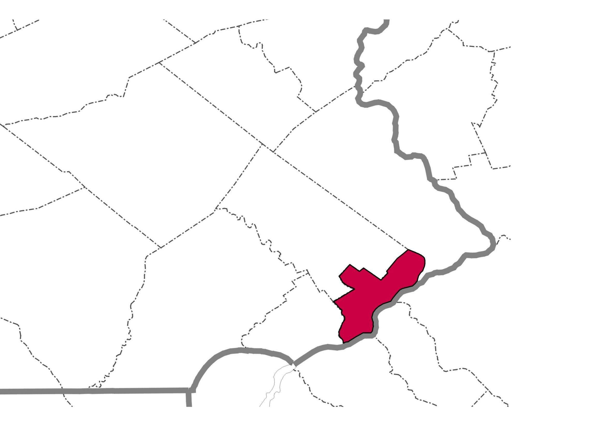 Phila County Highlighted on Local Map That Shows County Borders